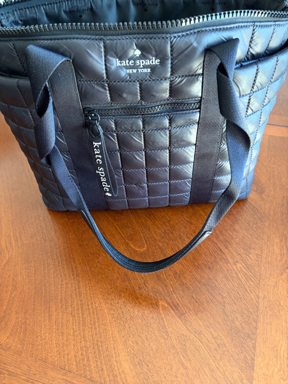 kate spade Black Quilted Tote with Front Zip Pocket